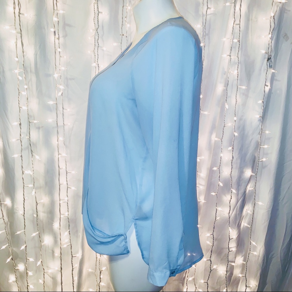 WORTHINGTON ⭐️ Baby Ling Sleeve Blue Mock Wrap-Around Blouse - Picture 6 of 10